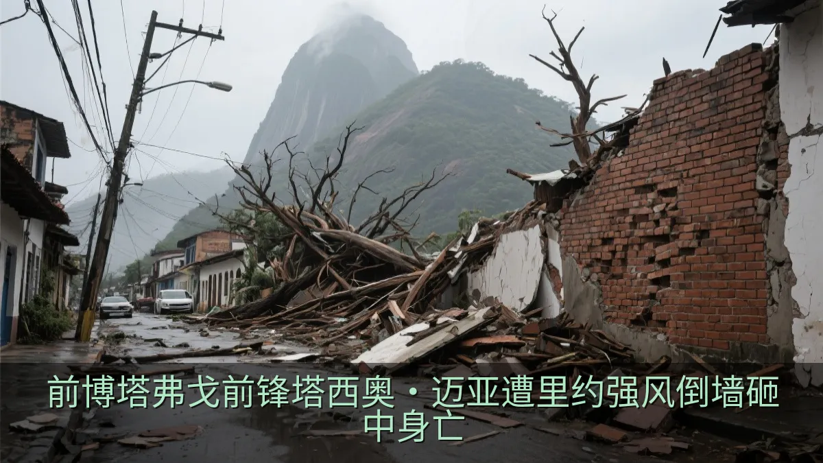 强风天气后的城市街道与受损围墙
